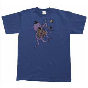 Birds Vs Octopus Blue - T-Shirt